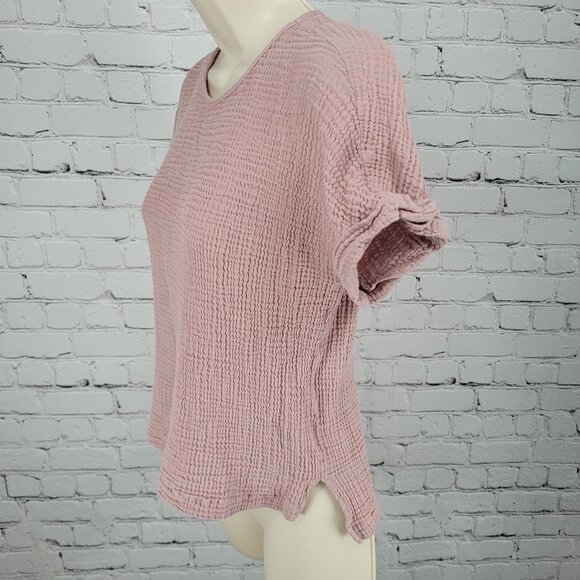 Decjuba Muted Pink 100% Cotton Muslin Short Cuffed Sleeve Top Size Small S - Picture 11 of 12